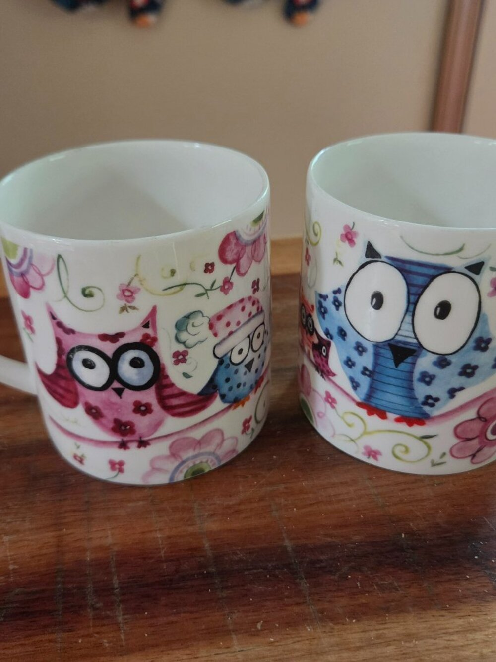 rose of England whimsical owl family coffee/tea mug set of two
